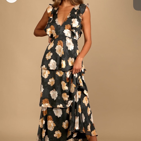 Lulu's Black and Gold Floral Maxi Dress - Picture 1 of 3